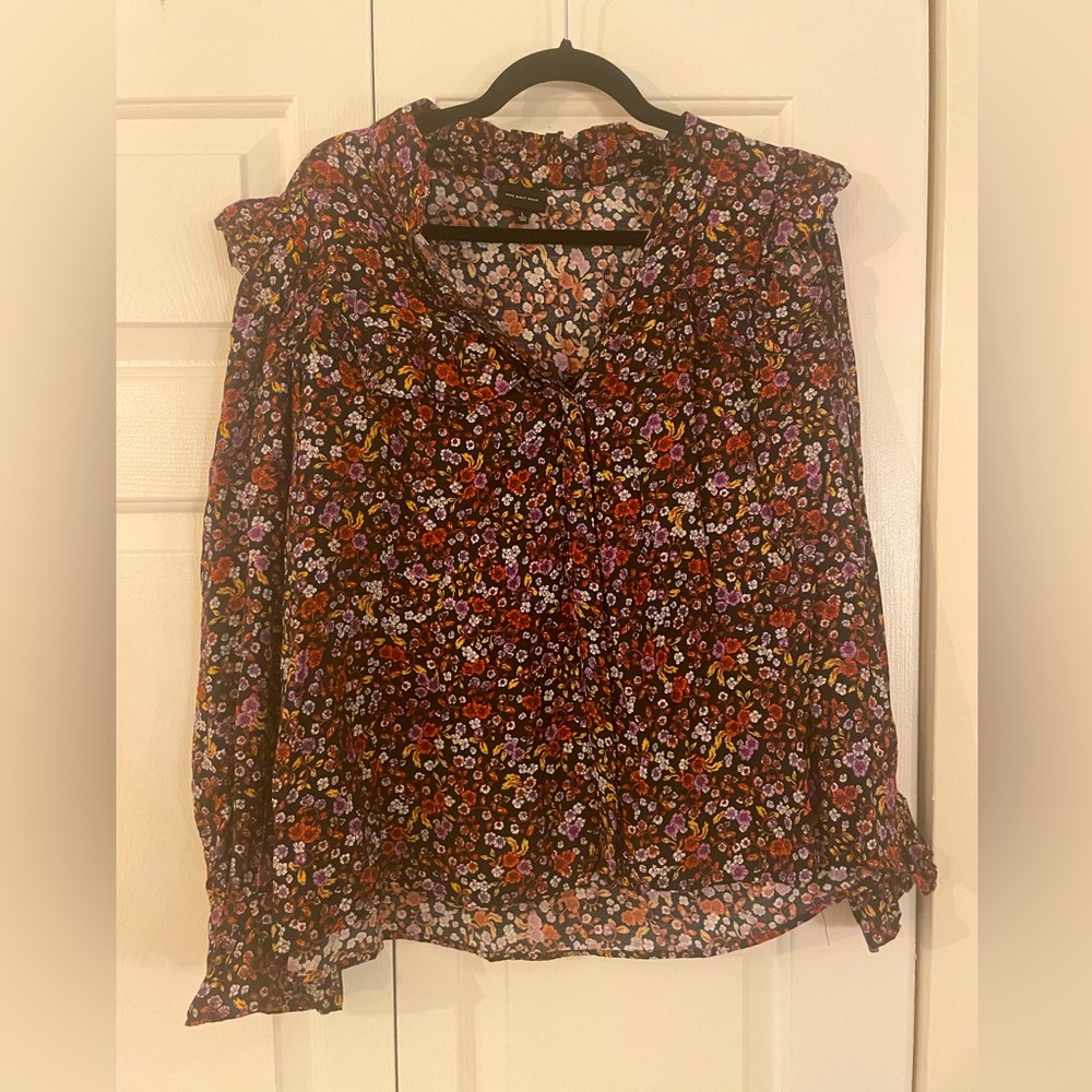 New without tags Who What Wear black floral ruffle blouse